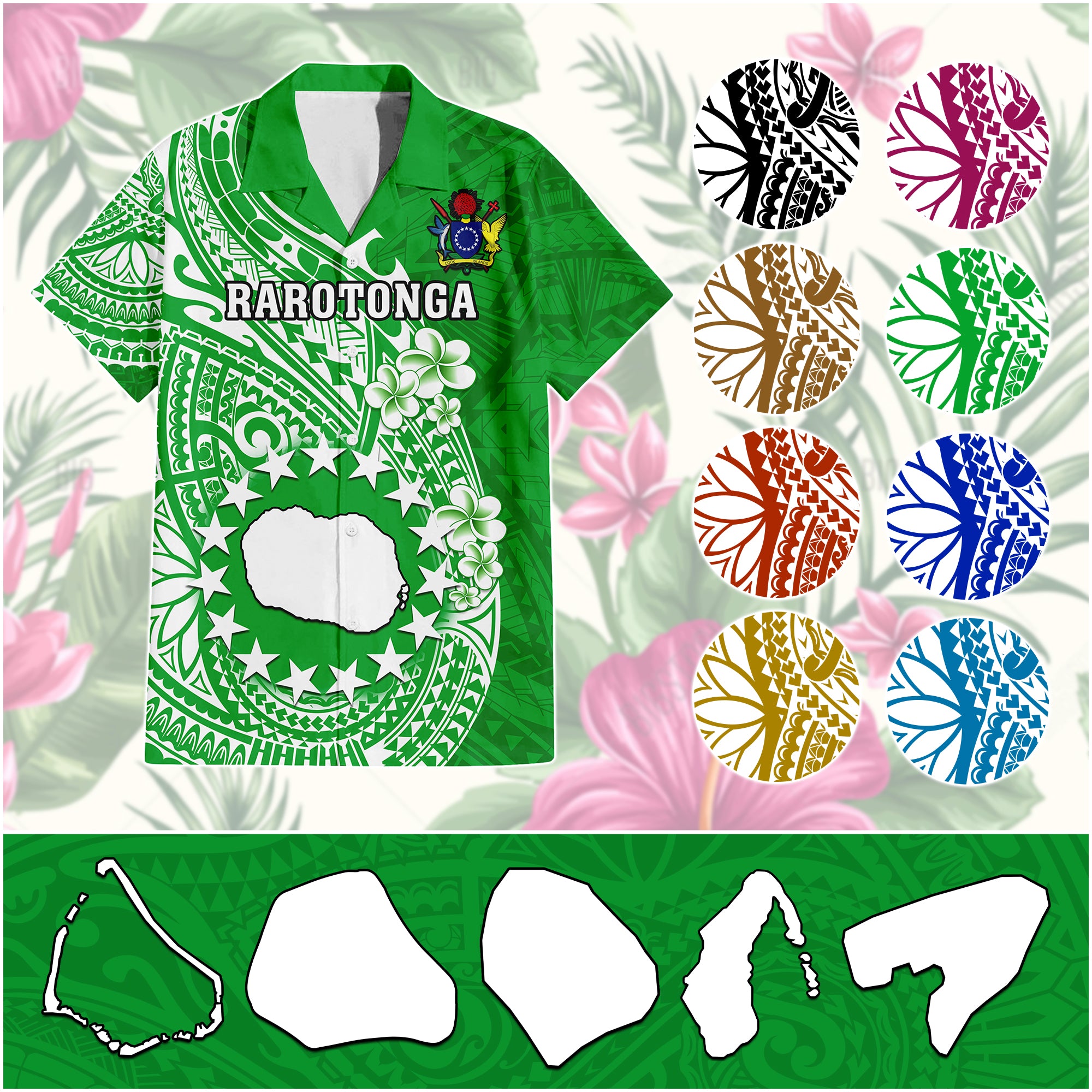 Custom Cook Islands Hawaiian Shirt Islands Map Plumeria With Polynesian Tattoo CTM14 Unisex - Polynesian Pride