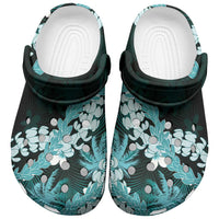 Puakenikeni Maile Lei Clogs Shoes Frangipani Turquoise Tropical Leaves