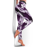 Puakenikeni Maile Lei Leggings Frangipani Purple Tropical Leaves