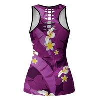 Purple Banana Leaf Hawaii Hollow Tank Top Lau Maia Plumeria Tropical Summer Vibes