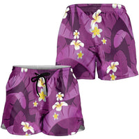 Purple Banana Leaf Hawaii Shorts for Women Lau Maia Plumeria Tropical Summer Vibes