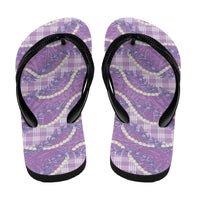 Purple Hawaii Palaka Honohono Pikake Flip Flops Hawaiian Orchid Lei Polynesian Pattern - Polynesian Pride
