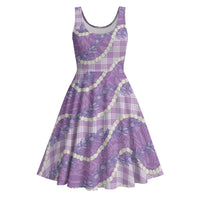 Purple Hawaii Palaka Honohono Pikake Midi Dress Hawaiian Orchid Lei Polynesian Pattern - Polynesian Pride