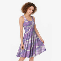 Purple Hawaii Palaka Honohono Pikake Midi Dress Hawaiian Orchid Lei Polynesian Pattern - Polynesian Pride