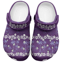 Purple Hawaii Palm Tree Hibiscus Clogs Shoes Fantasy Summer Vibe
