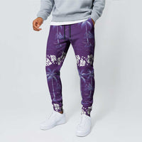 Purple Hawaii Palm Tree Hibiscus Jogger Pants Fantasy Summer Vibe