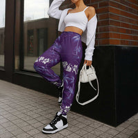 Purple Hawaii Palm Tree Hibiscus Jogger Pants Fantasy Summer Vibe