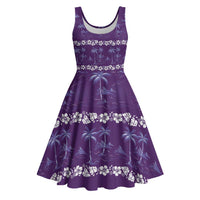 Purple Hawaii Palm Tree Hibiscus Midi Dress Fantasy Summer Vibe