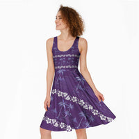 Purple Hawaii Palm Tree Hibiscus Midi Dress Fantasy Summer Vibe