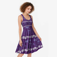 Purple Hawaii Palm Tree Hibiscus Midi Dress Fantasy Summer Vibe