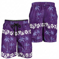 Purple Hawaii Palm Tree Hibiscus Shorts for Men Fantasy Summer Vibe