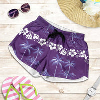 Purple Hawaii Palm Tree Hibiscus Shorts for Women Fantasy Summer Vibe