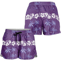 Purple Hawaii Palm Tree Hibiscus Shorts for Women Fantasy Summer Vibe