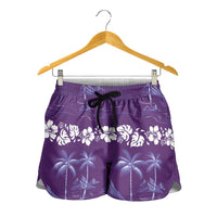 Purple Hawaii Palm Tree Hibiscus Shorts for Women Fantasy Summer Vibe