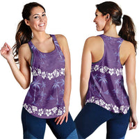 Purple Hawaii Palm Tree Hibiscus Women Racerback Tank Fantasy Summer Vibe