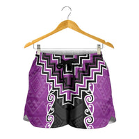 Purple Niho Taniwha Mix Poutama Shorts for Women Unique Taniko Aotearoa LT01 - Polynesian Pride