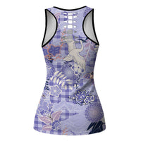 Purple Palaka Crane and Flowers Hollow Tank Top Japan Heritage Spirit LT9 - Polynesian Pride
