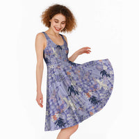 Purple Palaka Crane and Flowers Midi Dress Japan Heritage Spirit - Polynesian Pride