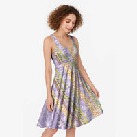 Purple Palaka Hawaii Leis Midi Dress Hawaiian-plaid Elegant Tropical Vibes - Polynesian Pride