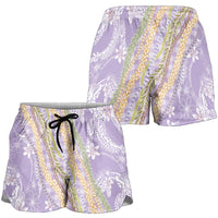 Purple Palaka Hawaii Leis Shorts for Women Hawaiian-plaid Elegant Tropical Vibes - Polynesian Pride