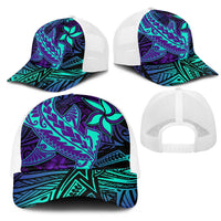 Purple Paradise Polynesian Mesh Trucker Cap Hawaiian Tribal Hammerhead Shark - Polynesian Pride