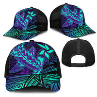 Purple Paradise Polynesian Mesh Trucker Cap Hawaiian Tribal Hammerhead Shark - Polynesian Pride