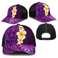 Purple Polynesia Baseball Net Cap Plumeria Tropical Leaves With Galaxy Polynesian Art - Polynesian Pride