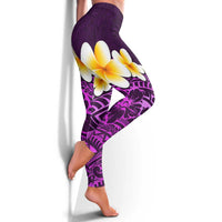 Purple Polynesia Leggings Plumeria Tropical Leaves With Galaxy Polynesian Art - Polynesian Pride