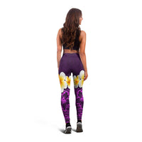 Purple Polynesia Leggings Plumeria Tropical Leaves With Galaxy Polynesian Art - Polynesian Pride