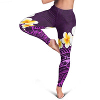Purple Polynesia Leggings Plumeria Tropical Leaves With Galaxy Polynesian Art - Polynesian Pride