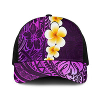 Purple Polynesia Mesh Trucker Cap Plumeria Tropical Leaves With Galaxy Polynesian Art - Polynesian Pride