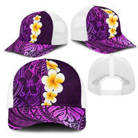Purple Polynesia Mesh Trucker Cap Plumeria Tropical Leaves With Galaxy Polynesian Art - Polynesian Pride