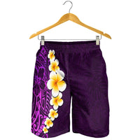 Purple Polynesia Shorts for Men Plumeria Tropical Leaves With Galaxy Polynesian Art - Polynesian Pride
