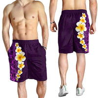 Purple Polynesia Shorts for Men Plumeria Tropical Leaves With Galaxy Polynesian Art - Polynesian Pride
