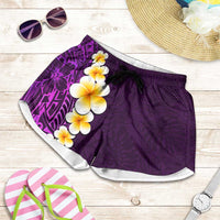 Purple Polynesia Shorts for Women Plumeria Tropical Leaves With Galaxy Polynesian Art - Polynesian Pride
