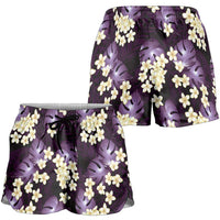 Purple Tropical Hawaii Shorts for Women Seamless Monstera Plumeria Hawaiian Pattern LT14 - Polynesian Pride