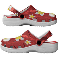Red Banana Leaf Hawaii Clogs Shoes Lau Maia Plumeria Tropical Summer Vibes