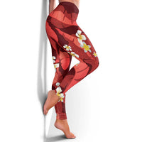 Red Banana Leaf Hawaii Leggings Lau Maia Plumeria Tropical Summer Vibes