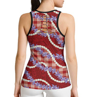 Red Hawaii Palaka Honohono Pikake Hollow Tank Top Hawaiian Orchid Lei Polynesian Pattern - Polynesian Pride