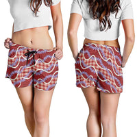 Red Hawaii Palaka Honohono Pikake Shorts for Women Hawaiian Orchid Lei Polynesian Pattern - Polynesian Pride