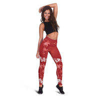 Red Hawaii Palm Tree Hibiscus Leggings Fantasy Summer Vibe