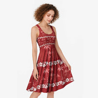 Red Hawaii Palm Tree Hibiscus Midi Dress Fantasy Summer Vibe