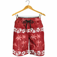Red Hawaii Palm Tree Hibiscus Shorts for Men Fantasy Summer Vibe