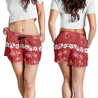 Red Hawaii Palm Tree Hibiscus Shorts for Women Fantasy Summer Vibe