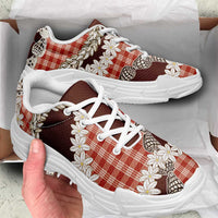 Red Hawaii Tiare and Shell Lei Chunky Sneakers Hawaiian Palaka Luxury Vibes - Polynesian Pride