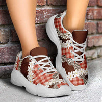 Red Hawaii Tiare and Shell Lei Chunky Sneakers Hawaiian Palaka Luxury Vibes - Polynesian Pride