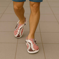 Red Hawaii Tiare and Shell Lei Clogs Shoes Hawaiian Palaka Luxury Vibes - Polynesian Pride