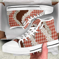 Red Hawaii Tiare and Shell Lei High Top Shoes Hawaiian Palaka Luxury Vibes - Polynesian Pride