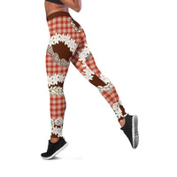 Red Hawaii Tiare and Shell Lei Leggings Hawaiian Palaka Luxury Vibes - Polynesian Pride