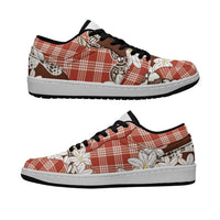 Red Hawaii Tiare and Shell Lei Low Sneakers Hawaiian Palaka Luxury Vibes LT14 Red - Polynesian Pride